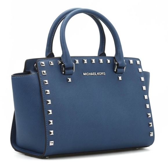Selma Medium Studded Saffiano Leather Satchel - Picture 1 of 12